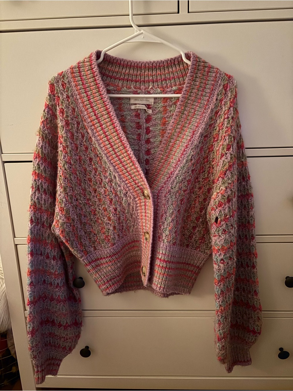 Multicolor Pink Crochet Knit Cardigan Sweater